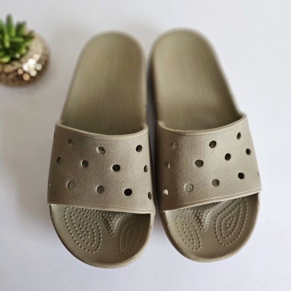 Crocs Iconic Comfort Classic Slide v2 Unisex Size M 9 / W 11 Taupe Slides Clog - Picture 5 of 14